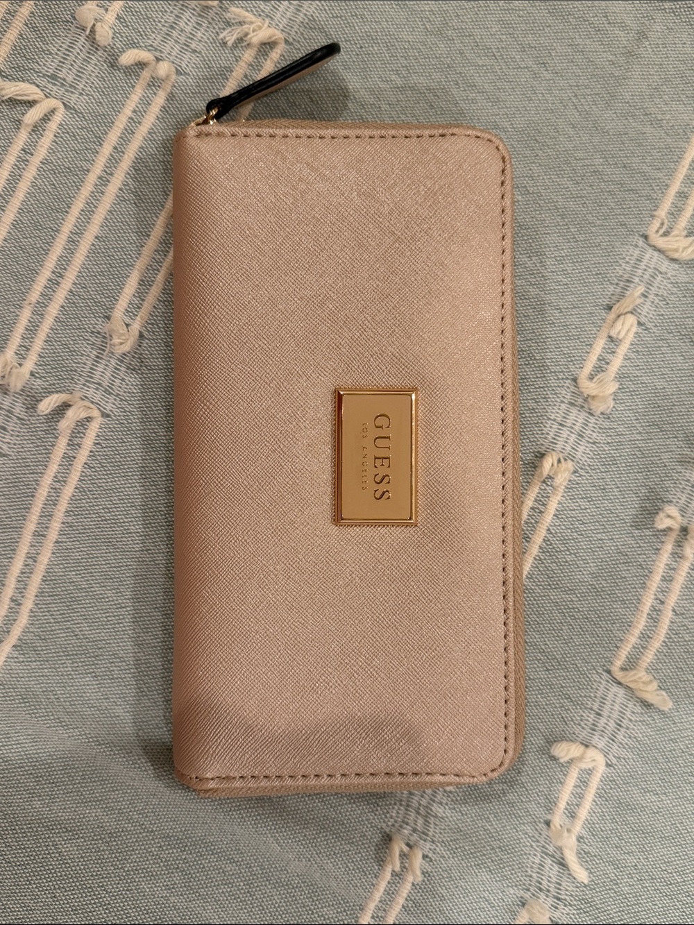 Guess Blush Gold Zip-Around Wallet with Gold Plaque